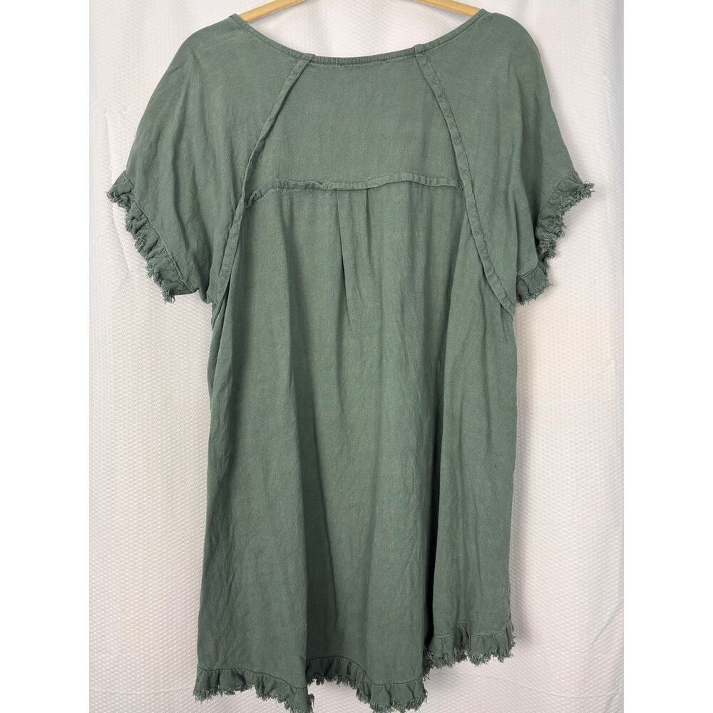 Umgee Green linen blend mini dress/tunic size 1X Lagenlook Mori boho cozy - Picture 8 of 8